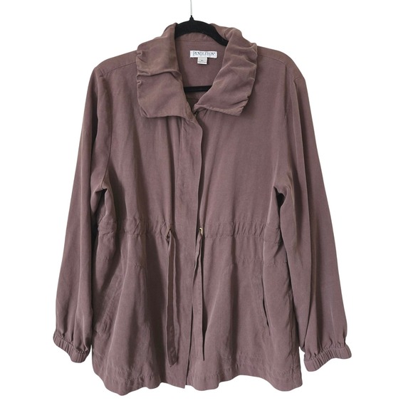 Pendleton Jackets & Blazers - Pendleton Womens XL Petite Utility Fall Jacket Brown 100% Silk Drawstring